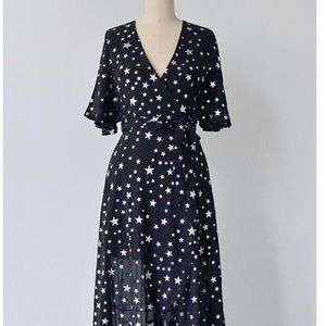Star Print Black Wrap Dress
